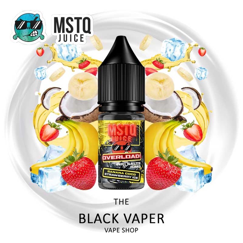 Compra Banana Coco Strawberry Ice 10ml de MSTQ Juice Overload Nic Salts con sabor a plátano, coco, fresas, hielo.