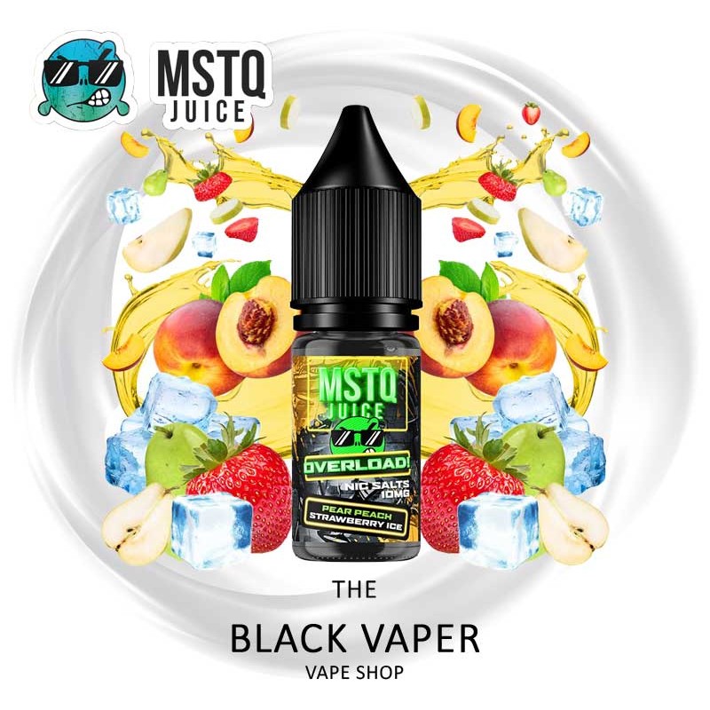 Compra Pear Peach Strawberry Ice 10ml de MSTQ Juice Overload Nic Salts con sabor a pera, melocotón, fresas, hielo.