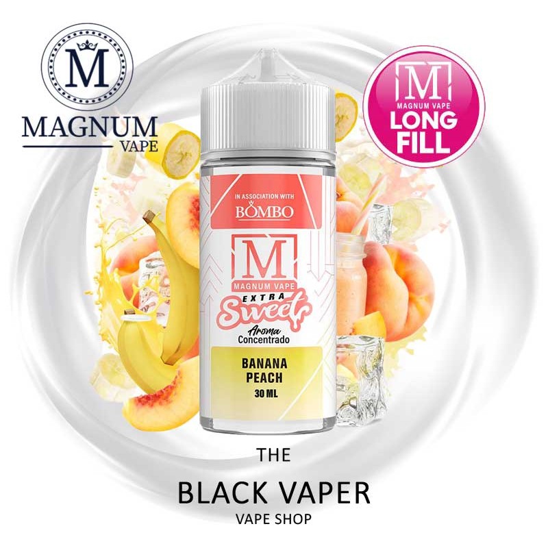 Compra Aroma Banana Peach 30ml (Longfill) de Magnum Vape con sabor a plátano, melocotón, hielo.