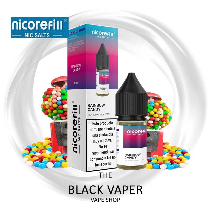 Compra Rainbow Candy 10ml de Nicorefill nic Salts con sabor a carameles de colores frutales.