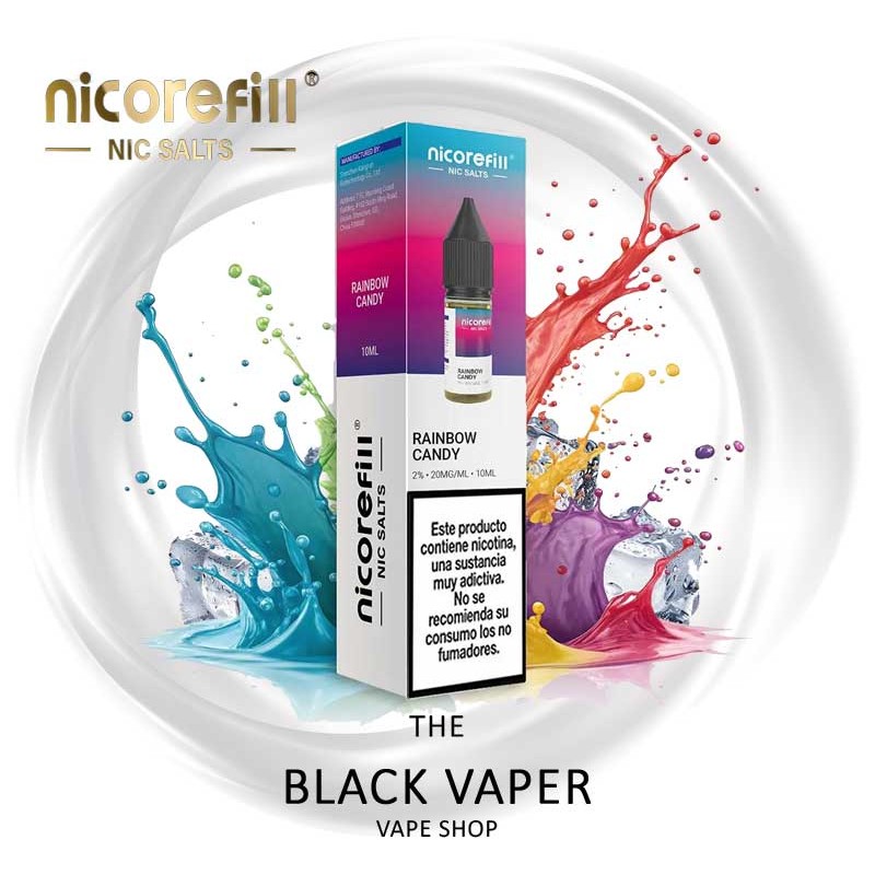 Compra Rainbow Candy 10ml de Nicorefill nic Salts con sabor a carameles de colores frutales.