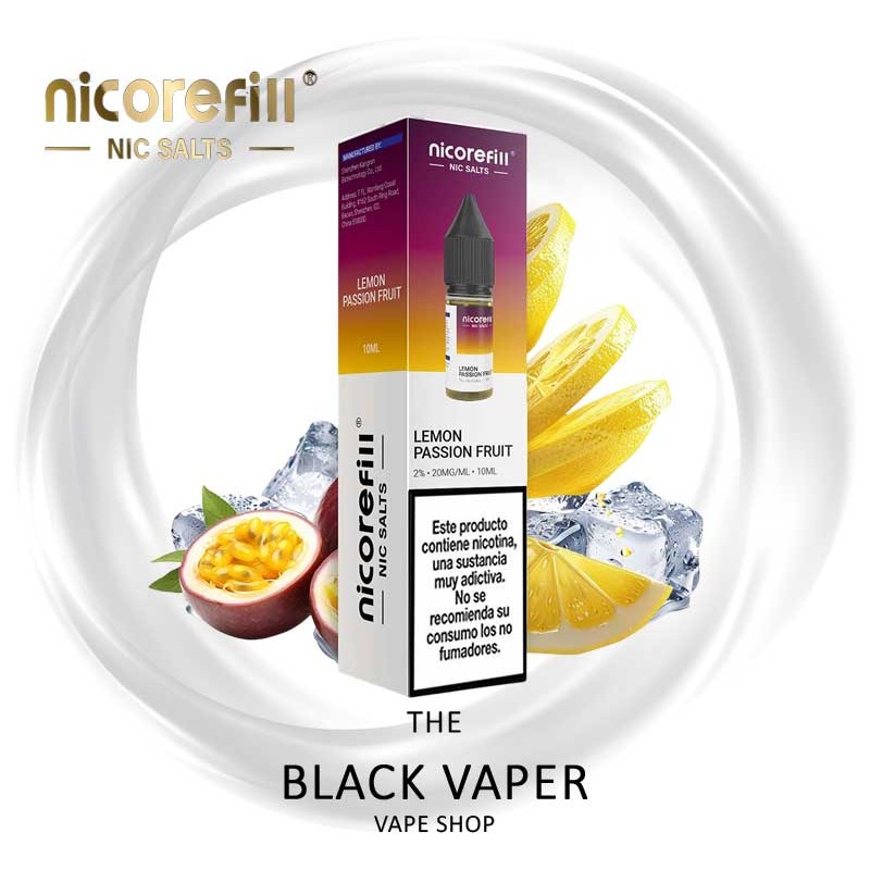 Lemon Passion Fruit 10ml Nicorefill Nic Salts con sabor a maracuyá, limón y frescor.