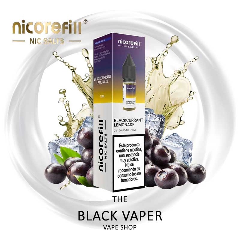 Blackcurrant Lemonade 10ml Nicorefill Nic Salts con sabor a grosella negra, limonada y frescor