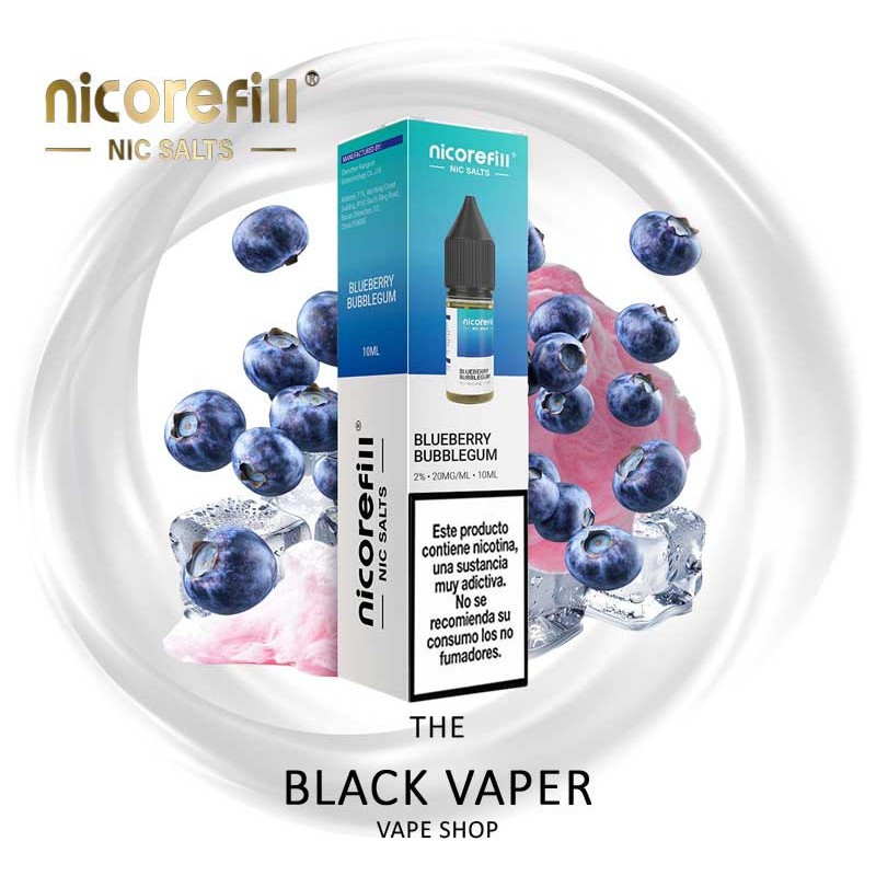 Blueberry Bubblegum 10ml Nicorefill Nic Salts con sabor a chicle clásico, arándanos y frescor.