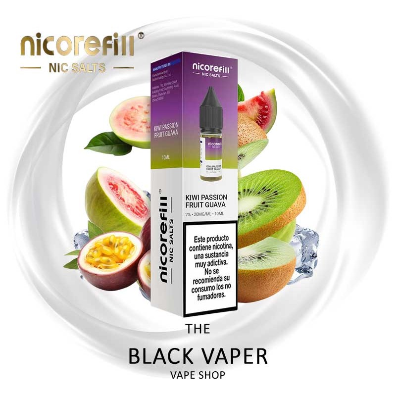 Kiwi Passion Fruit Guava 10ml Nicorefill Nic Salts con sabor a kiwi, maracuyá y guayaba con frescor.