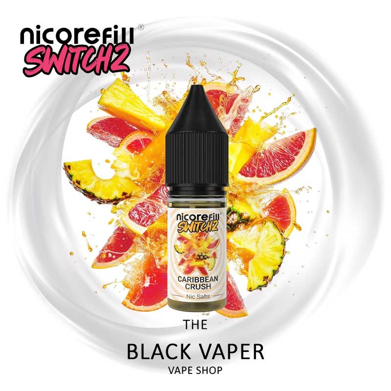 Compra Caribbean Crush10ml de Nicorefill Switch2 con sabor a piña jugosa y frutas exóticas con un toque de frescor.