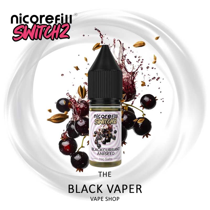 Compra Blackcurrant Aniseed 10ml de Nicorefill Switch2 con sabor a Grosella negra y anís.