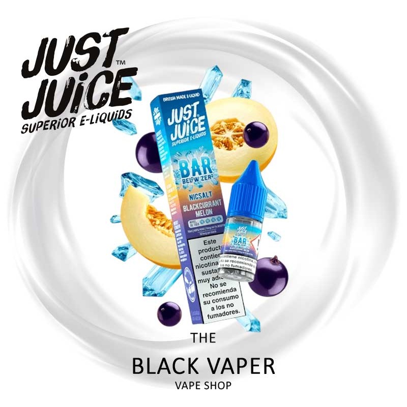 Compra Blackcurrant Melon 10ml de Just Juice Below Zero Salts con sabor a grosella negra, melón, hielo.