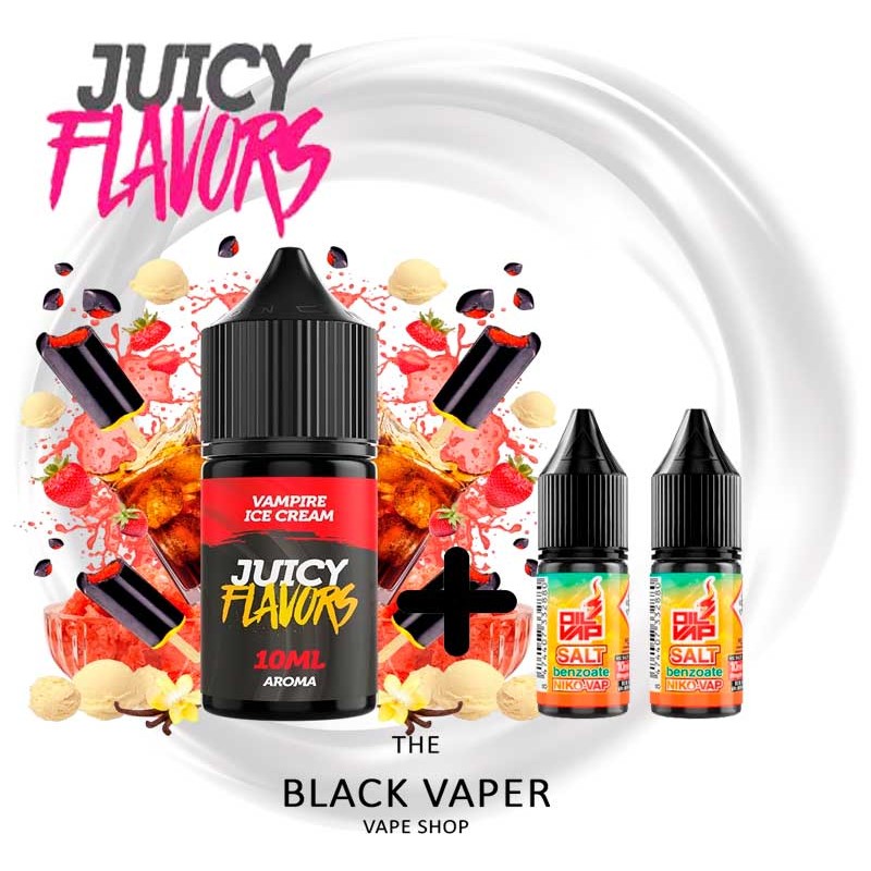 Pack Vampire Ice Cream Juicy Flavors con fresa, cola y cremoso helado de vainilla. Ideal para dispositivos pod.